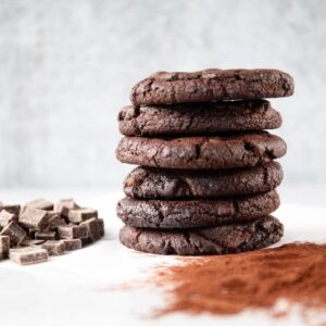Bakery-style double chocolate chip cookies with melted chocolate chunks